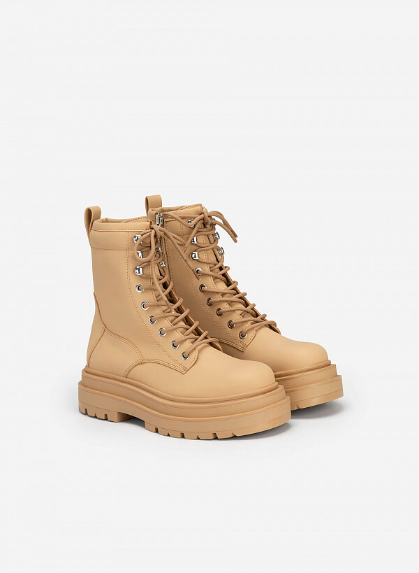 All-day comfort combat boots cổ cao - BOT 0915 - Màu be - VASCARA