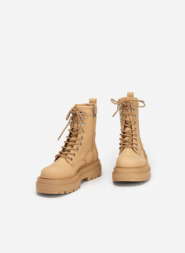 All-day comfort combat boots cổ cao - BOT 0915 - Màu be - VASCARA