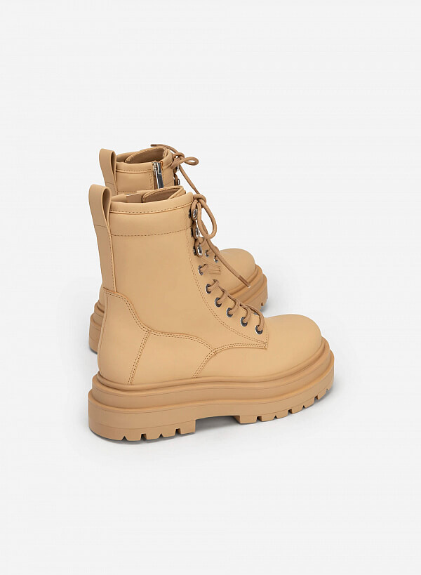 All-Day Comfort Combat Boot Cổ Cao - BOT 0915 - Màu Be - VASCARA