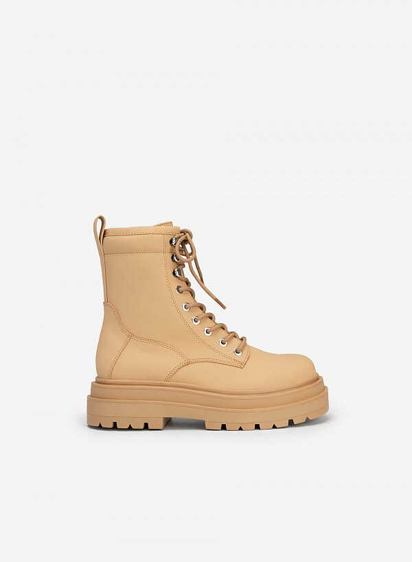 All-Day Comfort Combat Boot Cổ Cao - BOT 0915 - Màu Be - VASCARA
