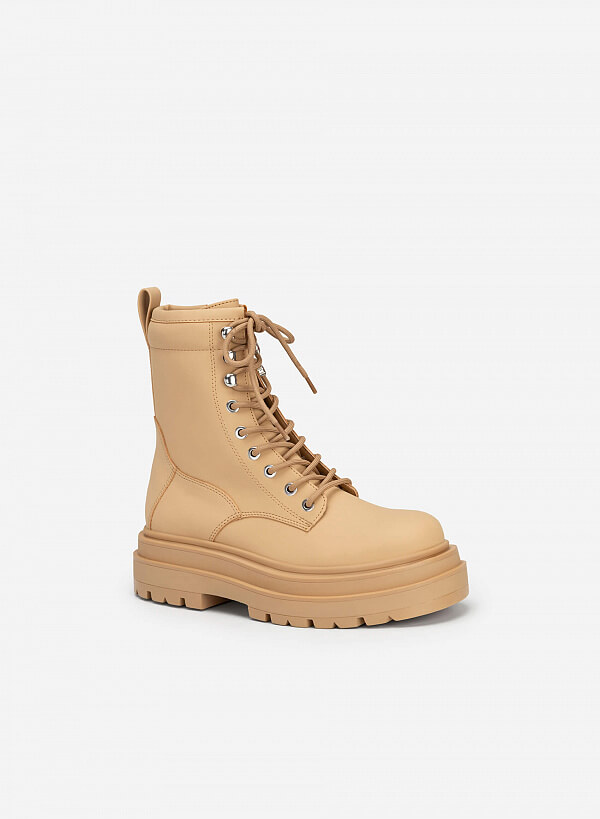 All-day comfort combat boots cổ cao - BOT 0915 - Màu be - VASCARA