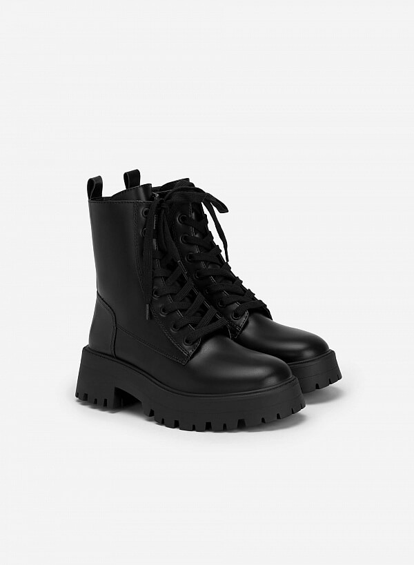 All-day comfort combat boots cổ cao - BOT 0924 - Màu đen - VASCARA