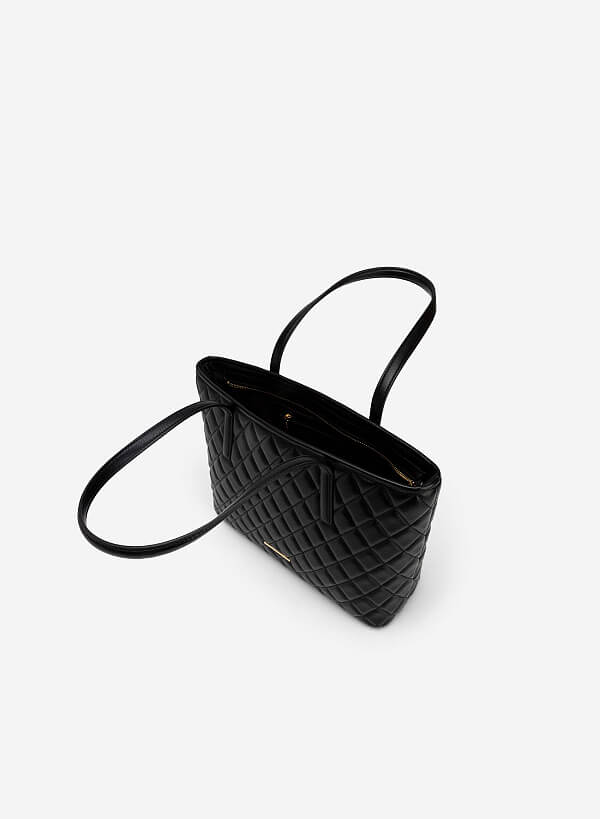 Túi Tote May Chần Bông Hình Thoi - TOT 0099 - Màu Đen - VASCARA