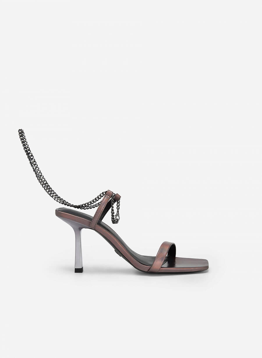 Giày Party Sandal Metallic Vân Da Phối Quai Anklet - SDN 0714 - Màu Xám Khói Đậm - VASCARA