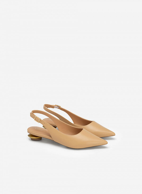 Giày Slingback Bít Mũi Nhọn Gót Hình Học Tráng Gương - BMN 0543 - Màu Be - VASCARA