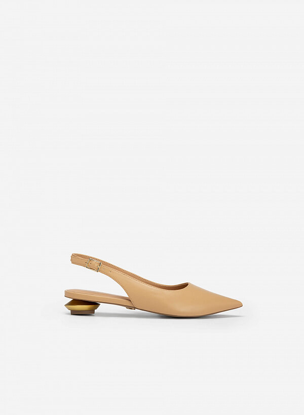 Giày Slingback Bít Mũi Nhọn Gót Hình Học Tráng Gương - BMN 0543 - Màu Be