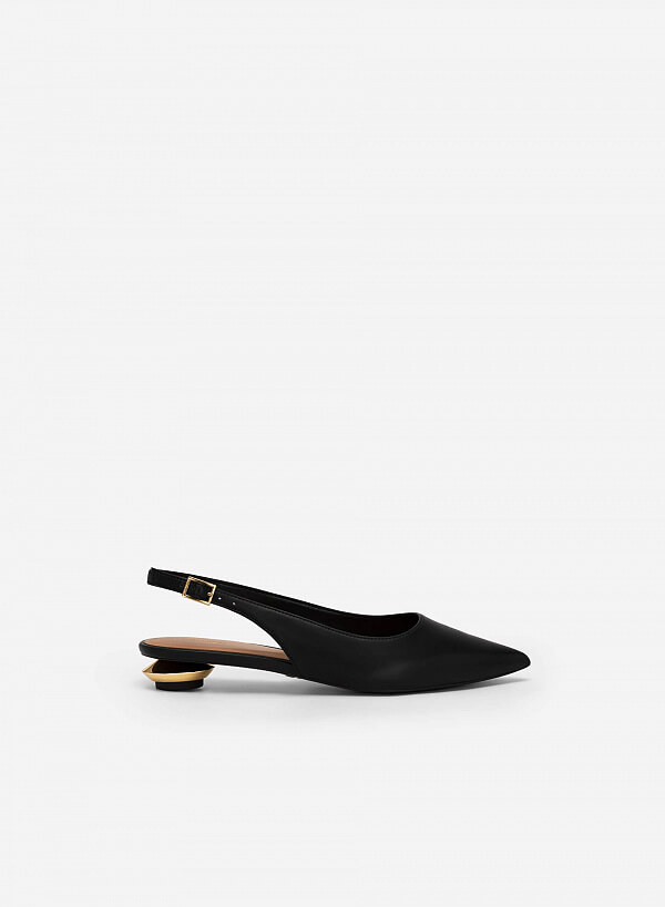 Giày Slingback Bít Mũi Nhọn Gót Hình Học Tráng Gương - BMN 0543 - Màu Đen