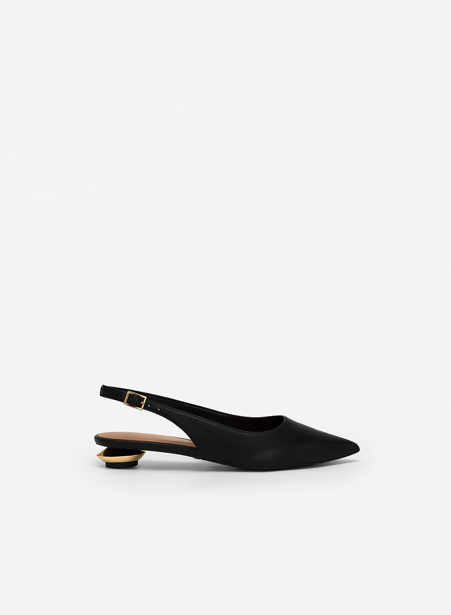 Giày Slingback Bít Mũi Nhọn Gót Hình Học Tráng Gương - BMN 0543 - Màu Đen - VASCARA