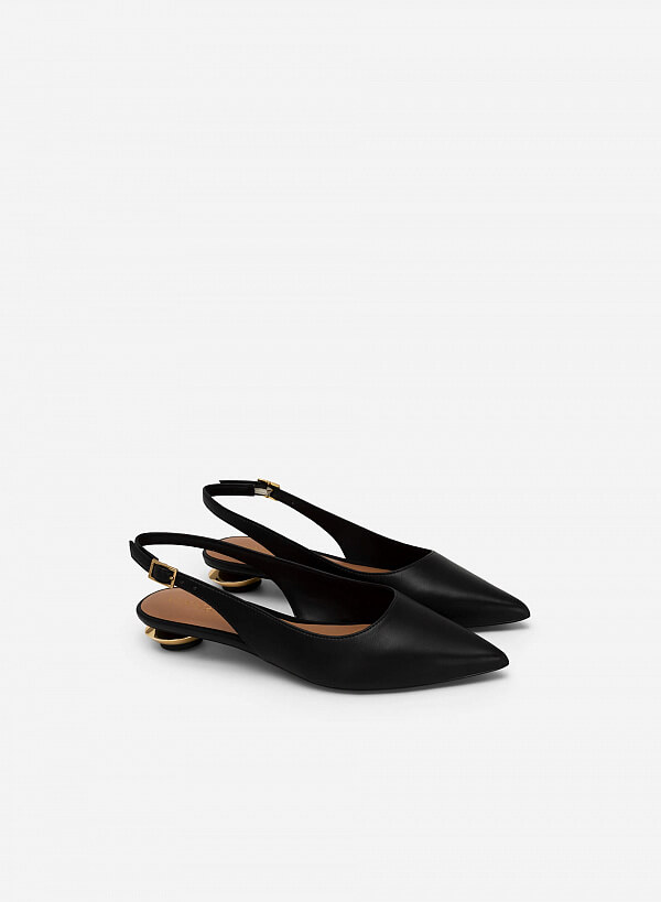 Giày Slingback Bít Mũi Nhọn Gót Hình Học Tráng Gương - BMN 0543 - Màu Đen - VASCARA