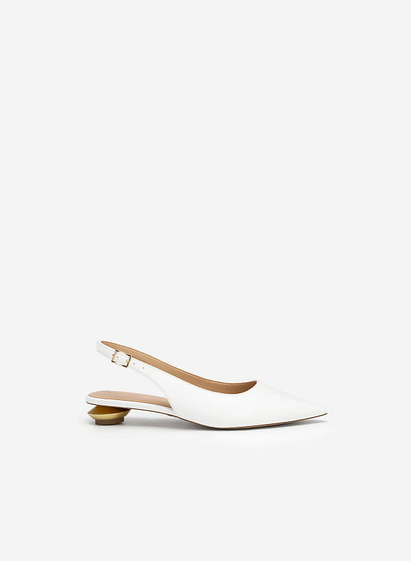 Giày Slingback Bít Mũi Nhọn Gót Hình Học Tráng Gương - BMN 0543 - Màu Trắng