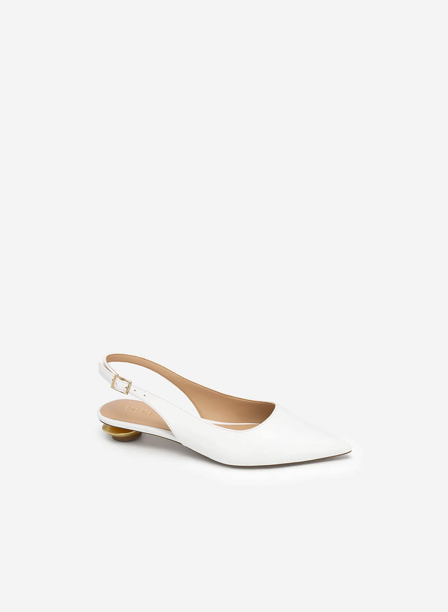 Giày slingback bít mũi nhọn gót hình học tráng gương - BMN 0543 - Màu trắng - vascara.com