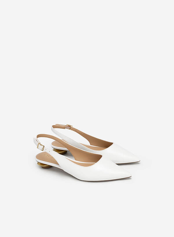 Giày Slingback Bít Mũi Nhọn Gót Hình Học Tráng Gương - BMN 0543 - Màu Trắng - VASCARA