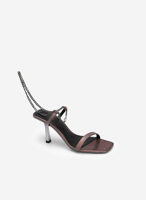 Giày party sandal metallic vân da phối quai anklet - SDN 0714 - Màu xám khói đậm - VASCARA