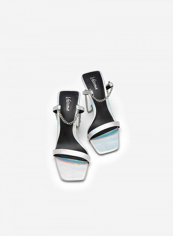Giày party sandal metallic vân da phối quai anklet - SDN 0714 - Màu bạc - VASCARA
