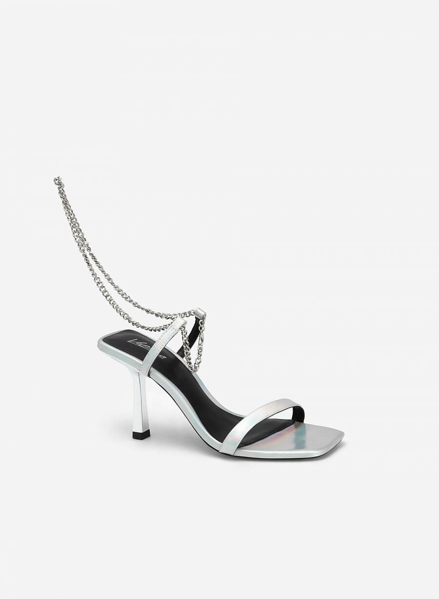 Giày party sandal metallic vân da phối quai anklet - SDN 0714 - Màu bạc - vascara.com
