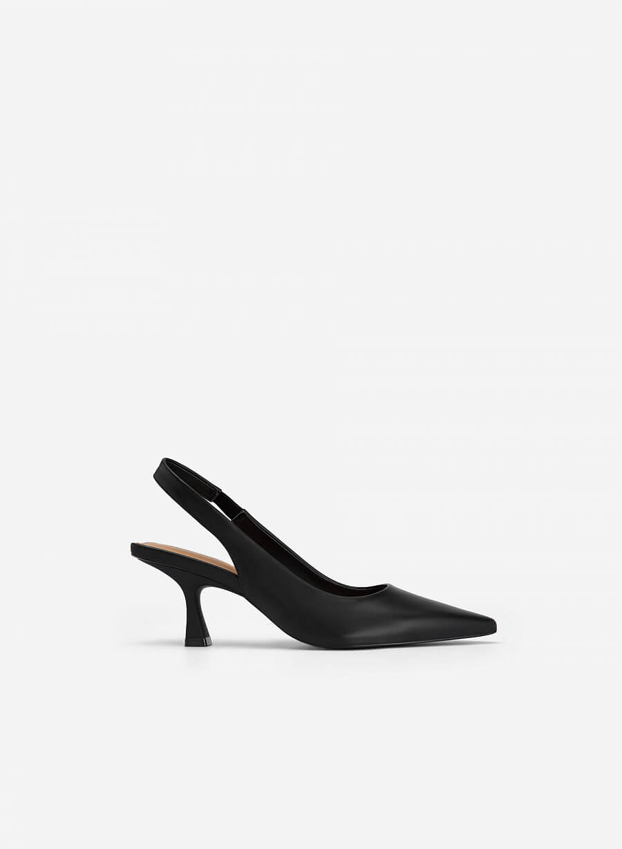 Giày Slingback Bít Mũi Nhọn Black Spool Heel - BMN 0538 - Màu Đen - VASCARA