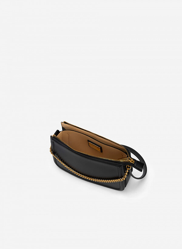 Túi Hobo Quai Đôi Phối Xích Màu Gold - TOT 0095 - Màu Đen - VASCARA