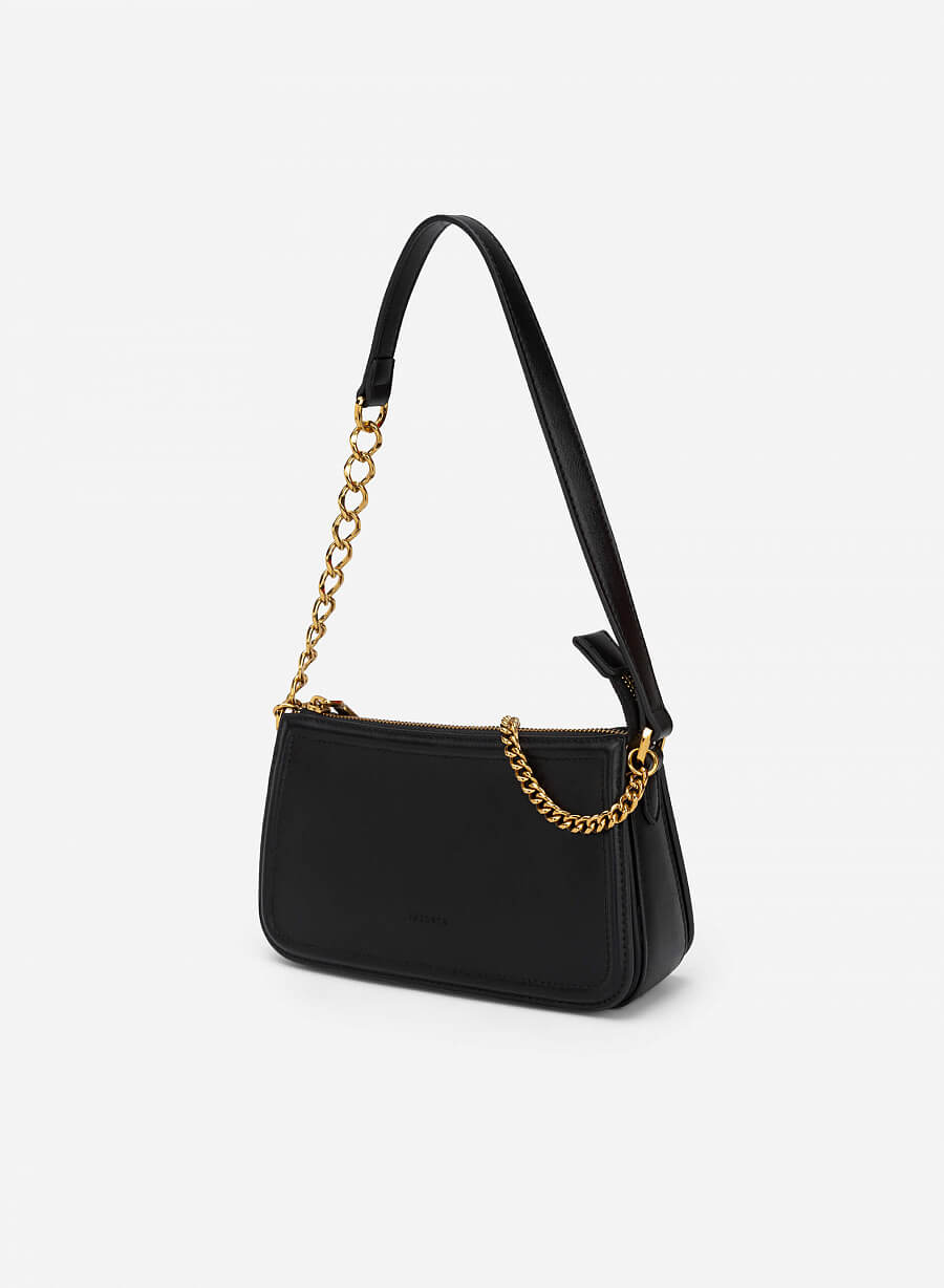 Túi Hobo Quai Đôi Phối Xích Màu Gold - TOT 0095 - Màu Đen - vascara.com