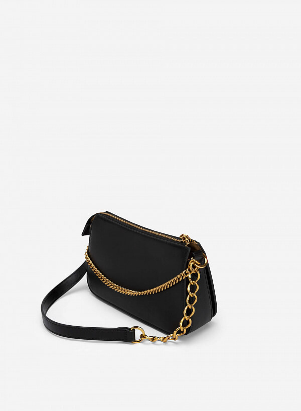 Túi Hobo Quai Đôi Phối Xích Màu Gold - TOT 0095 - Màu Đen - VASCARA