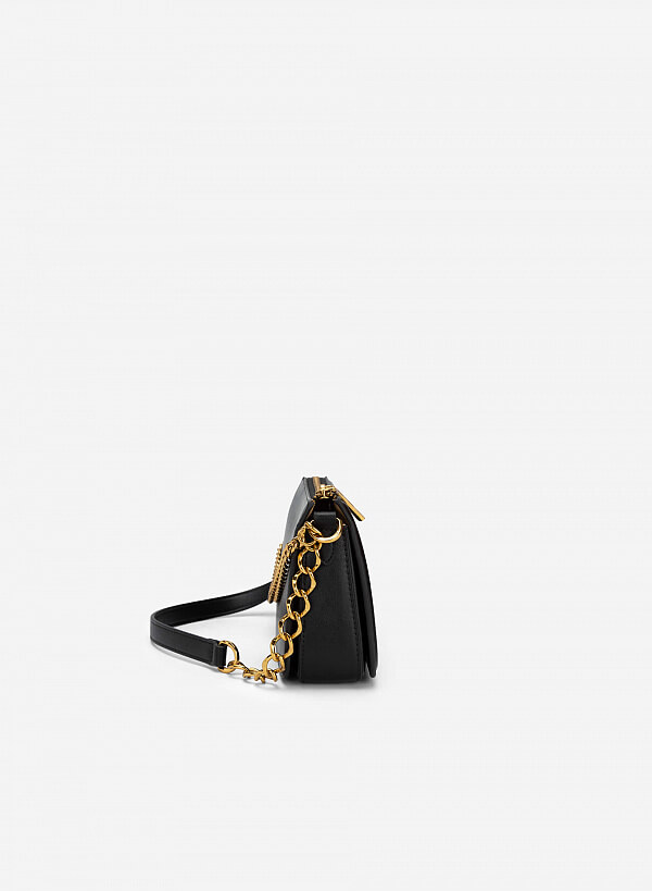 Túi Hobo Quai Đôi Phối Xích Màu Gold - TOT 0095 - Màu Đen - VASCARA