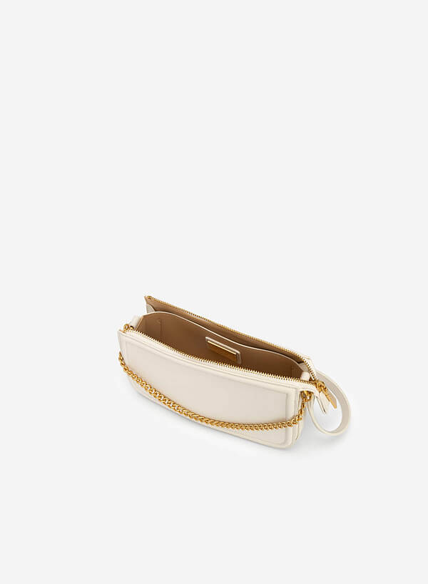 Túi Hobo Quai Đôi Phối Xích Màu Gold - TOT 0095 - Màu Kem - VASCARA
