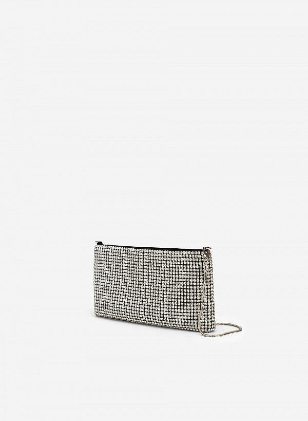 Túi Clutch Đính Đá Crystal - TOT 0098 - Màu Bạc - VASCARA