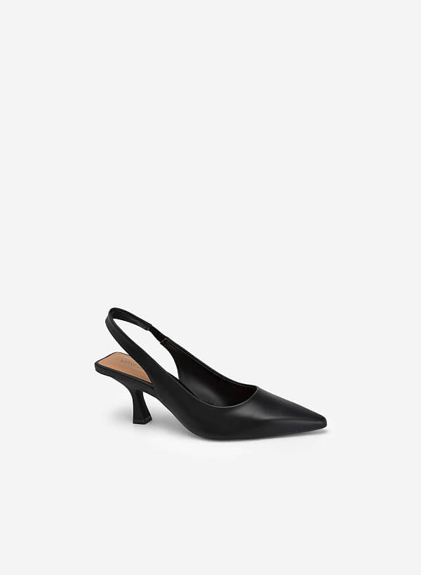 Giày slingback bít mũi nhọn black spool heel