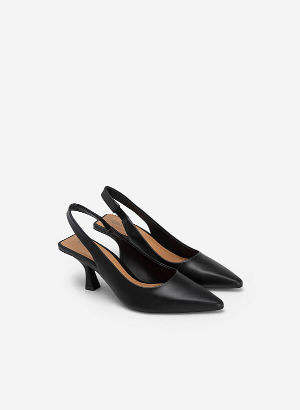 Giày slingback bít mũi nhọn black spool heel - BMN 0538 - Màu đen - VASCARA