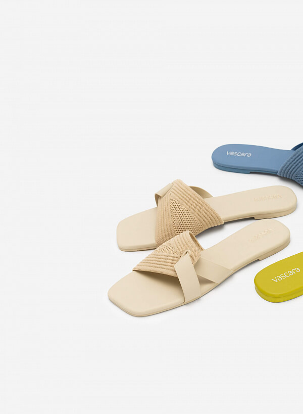 Dép Quai Ngang Đan Chéo Phối Vải Knit - DXP 0175 - Màu Kem - VASCARA