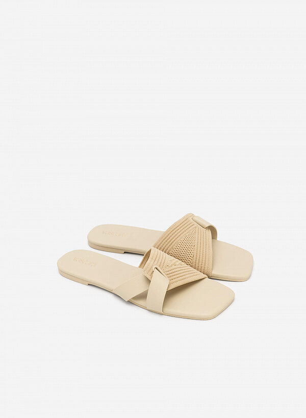 Dép Quai Ngang Đan Chéo Phối Vải Knit - DXP 0175 - Màu Kem - VASCARA