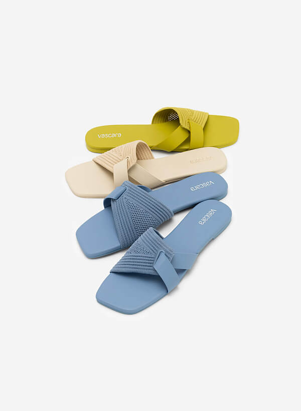 Dép Quai Ngang Đan Chéo Phối Vải Knit - DXP 0175 - Màu Xanh Da Trời - VASCARA