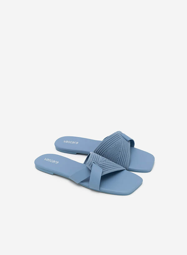 Dép Quai Ngang Đan Chéo Phối Vải Knit - DXP 0175 - Màu Xanh Da Trời - VASCARA