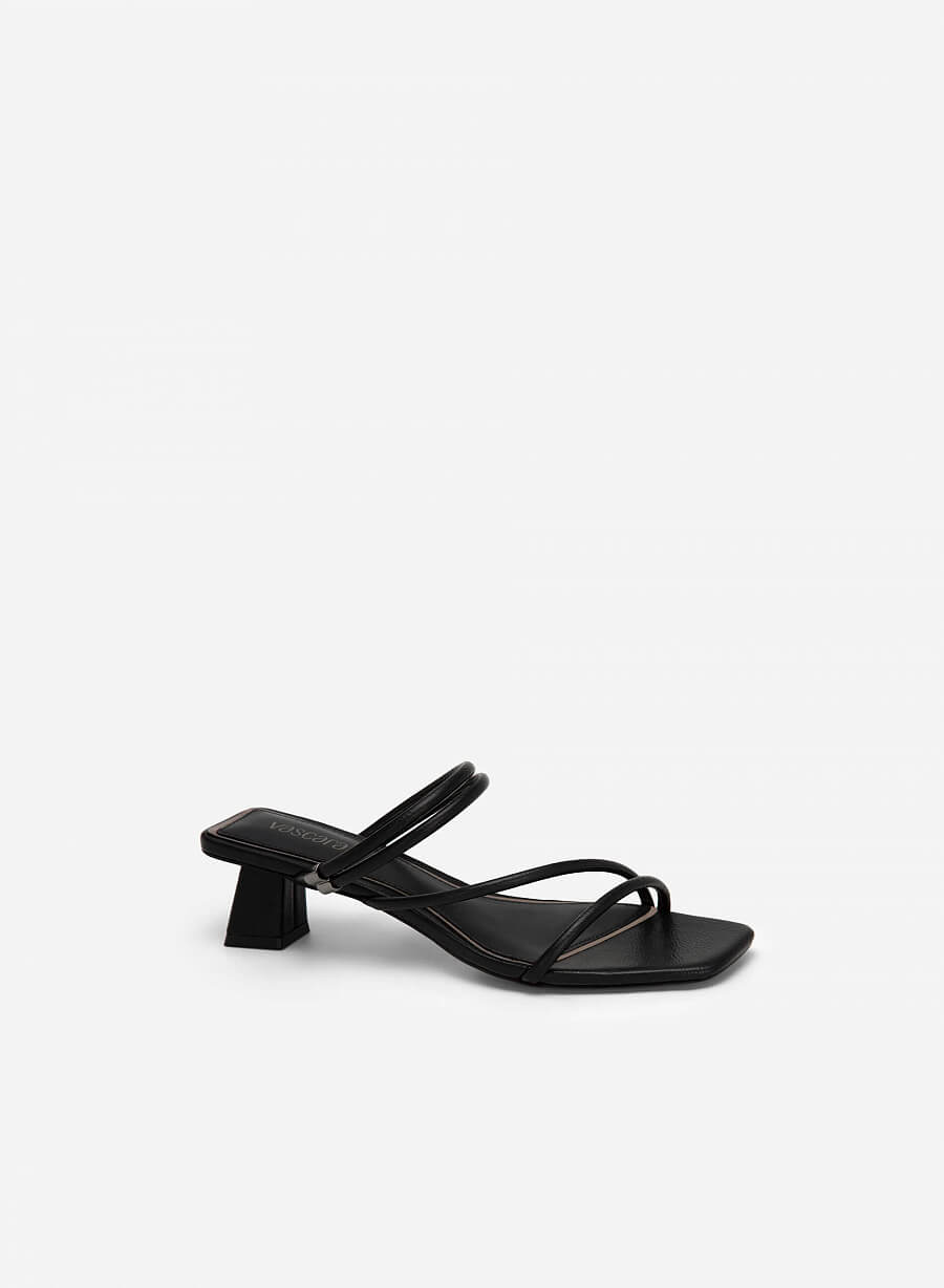 Guốc phối viền silver multi-strap gót trụ - GNN 0167 - Màu đen - vascara.com
