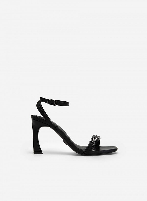 Giày Sandal Ankle Strap Quai Ngang Khóa Mắt Xích Kim Loại - SDN 0710 - Màu Đen