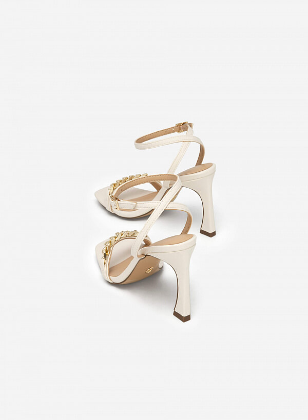 Giày Sandal Ankle Strap Quai Ngang Khóa Mắt Xích Kim Loại - SDN 0710 - Màu Kem - VASCARA