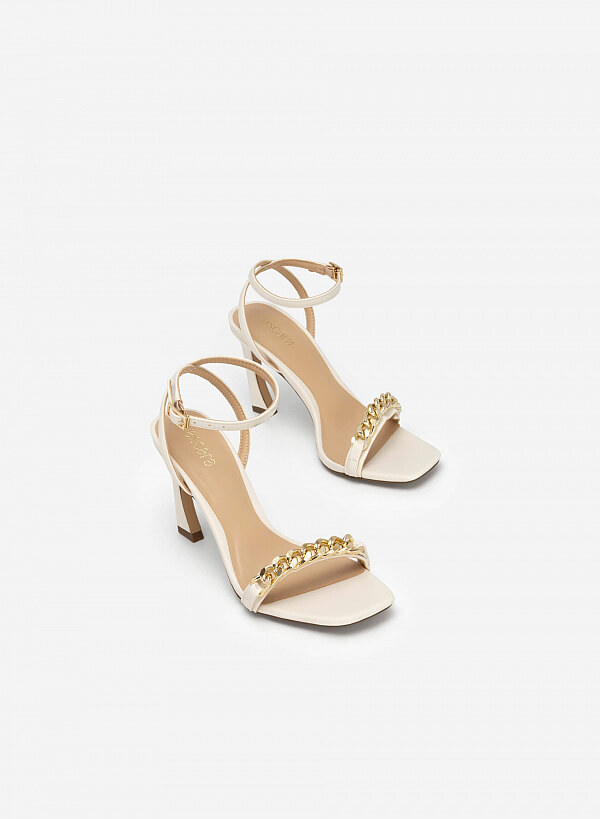 Giày Sandal Ankle Strap Quai Ngang Khóa Mắt Xích Kim Loại - SDN 0710 - Màu Kem - VASCARA
