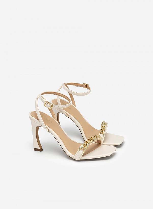 Giày Sandal Ankle Strap Quai Ngang Khóa Mắt Xích Kim Loại - SDN 0710 - Màu Kem - VASCARA