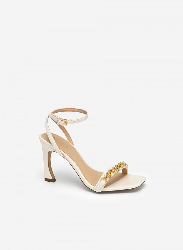 Giày Sandal Ankle Strap Quai Ngang Khóa Mắt Xích Kim Loại - SDN 0710 - Màu Kem - VASCARA