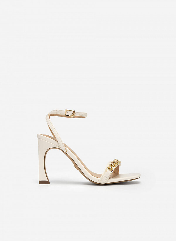 Giày Sandal Ankle Strap Quai Ngang Khóa Mắt Xích Kim Loại - SDN 0710 - Màu Kem