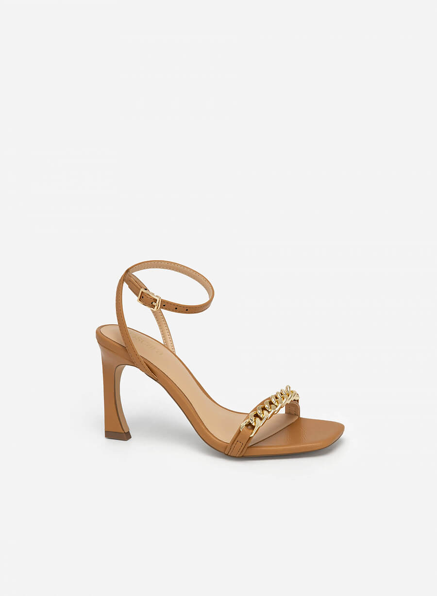 Giày sandal ankle strap quai ngang khóa mắt xích kim loại - SDN 0710 - Màu nâu sáng - vascara.com