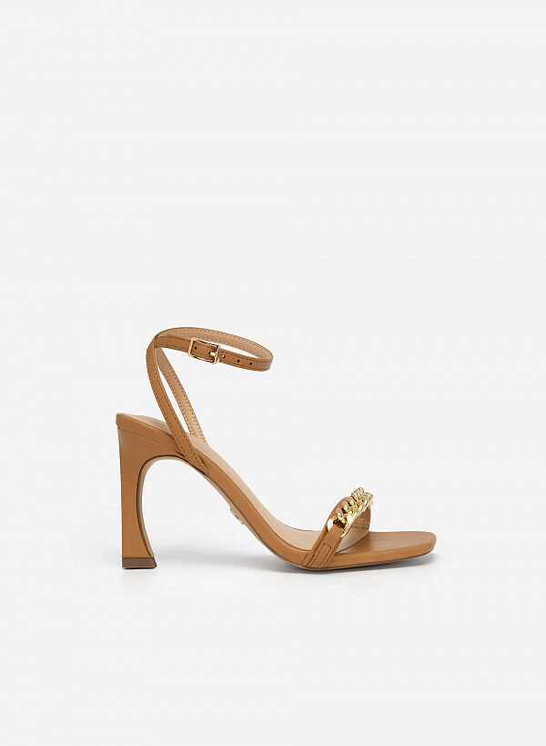 Giày sandal ankle strap quai ngang khóa mắt xích kim loại - SDN 0710 - Màu nâu sáng