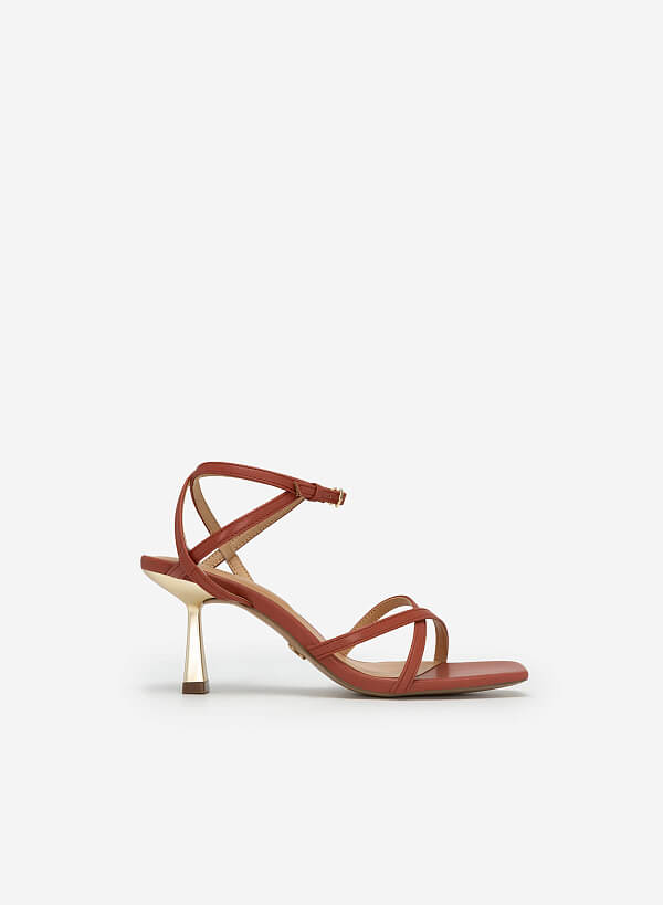 Giày Sandal Quai Mảnh Đan Chéo Golden Spool Heel - SDN 0719 - Màu Cam Đậm