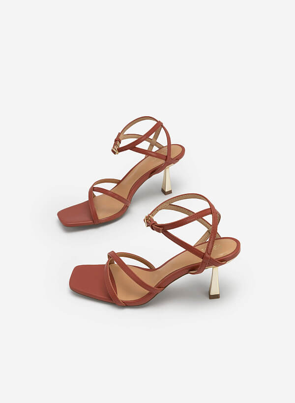 Giày Sandal Quai Mảnh Đan Chéo Golden Spool Heel - SDN 0719 - Màu Cam Đậm - VASCARA
