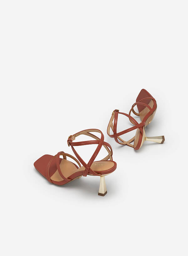 Giày sandal quai mảnh đan chéo golden spool heel - SDN 0719 - Màu cam đậm - VASCARA
