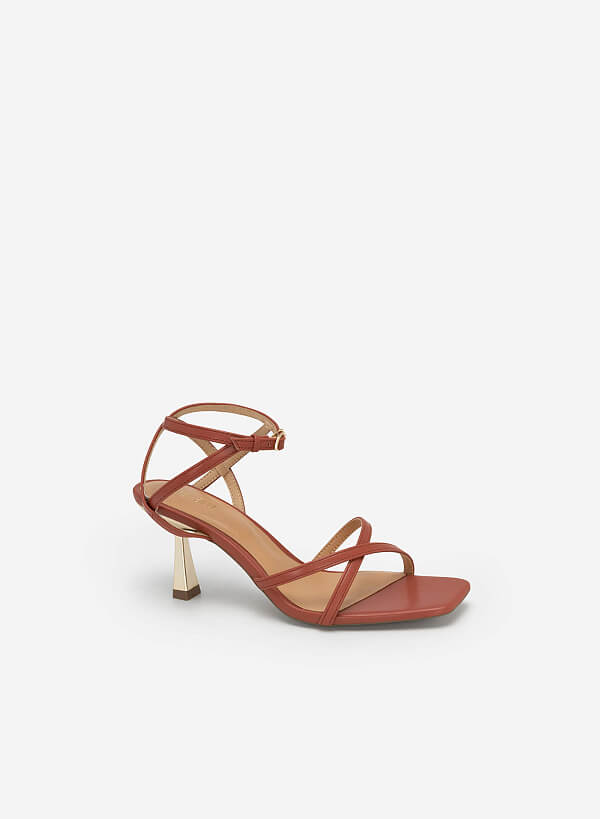 Giày sandal quai mảnh đan chéo golden spool heel - SDN 0719 - Màu cam đậm - VASCARA