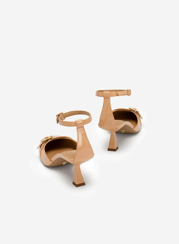 Giày Bít Mũi Vuông Ankle Strap Spool Heel Quai Phối Belt - BMN 0544 - Màu Be - VASCARA