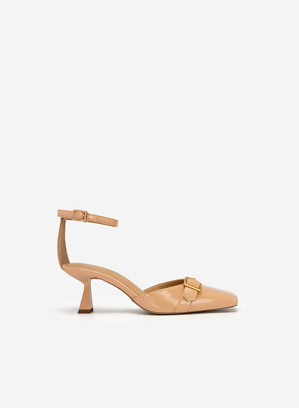 Giày Bít Mũi Vuông Ankle Strap Spool Heel Quai Phối Belt - BMN 0544 - Màu Be - VASCARA