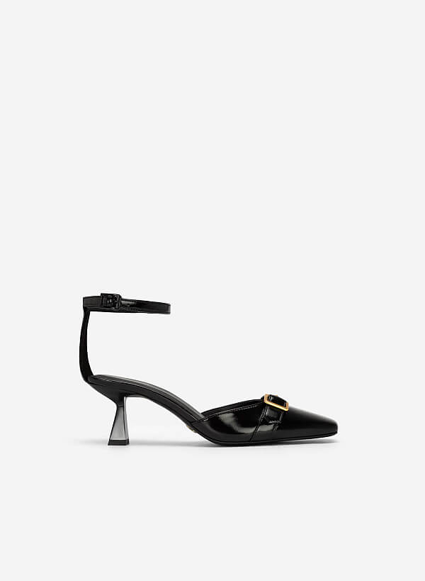 Giày bít mũi vuông ankle strap spool heel quai phối belt - BMN 0544 - Màu đen