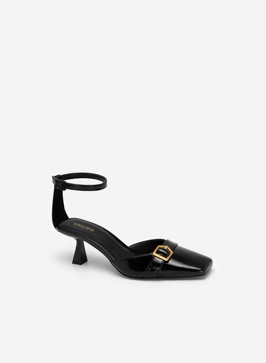 Giày bít mũi vuông ankle strap spool heel quai phối belt - BMN 0544 - Màu đen - vascara.com