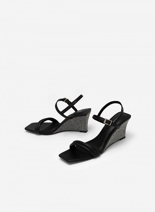 Giày Sandal Đế Xuồng Canvas Quai Ngang May Chần Bông - SDX 0431 - Màu Đen - VASCARA